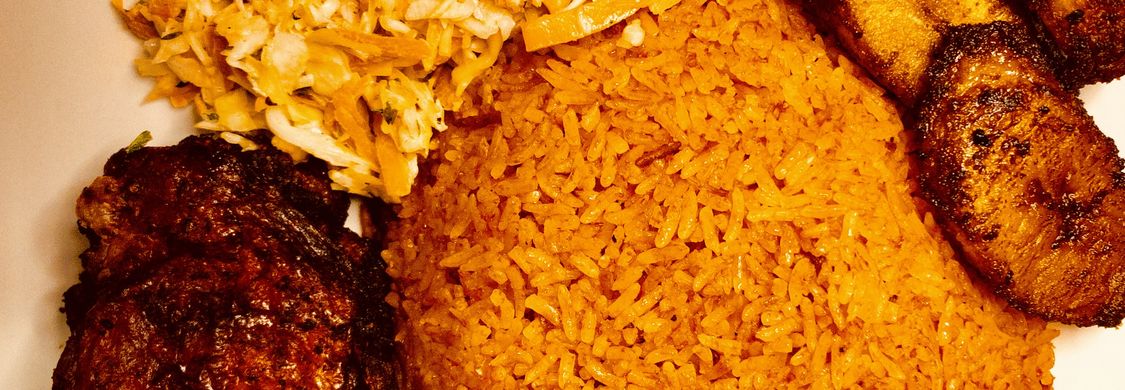 Serving for 30 | Jollof + Crispy Fried Chicken + Sweet Fried Plantain + Homestyle Coleslaw + Side Sauces (non spicy & spicy)